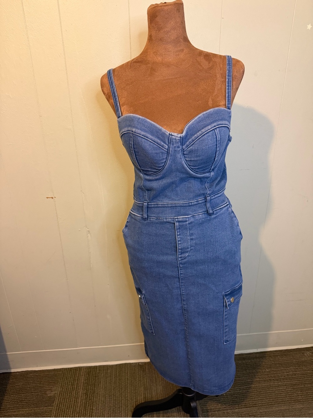 Haute Monde Light Blue Denim Midi Dress Size M